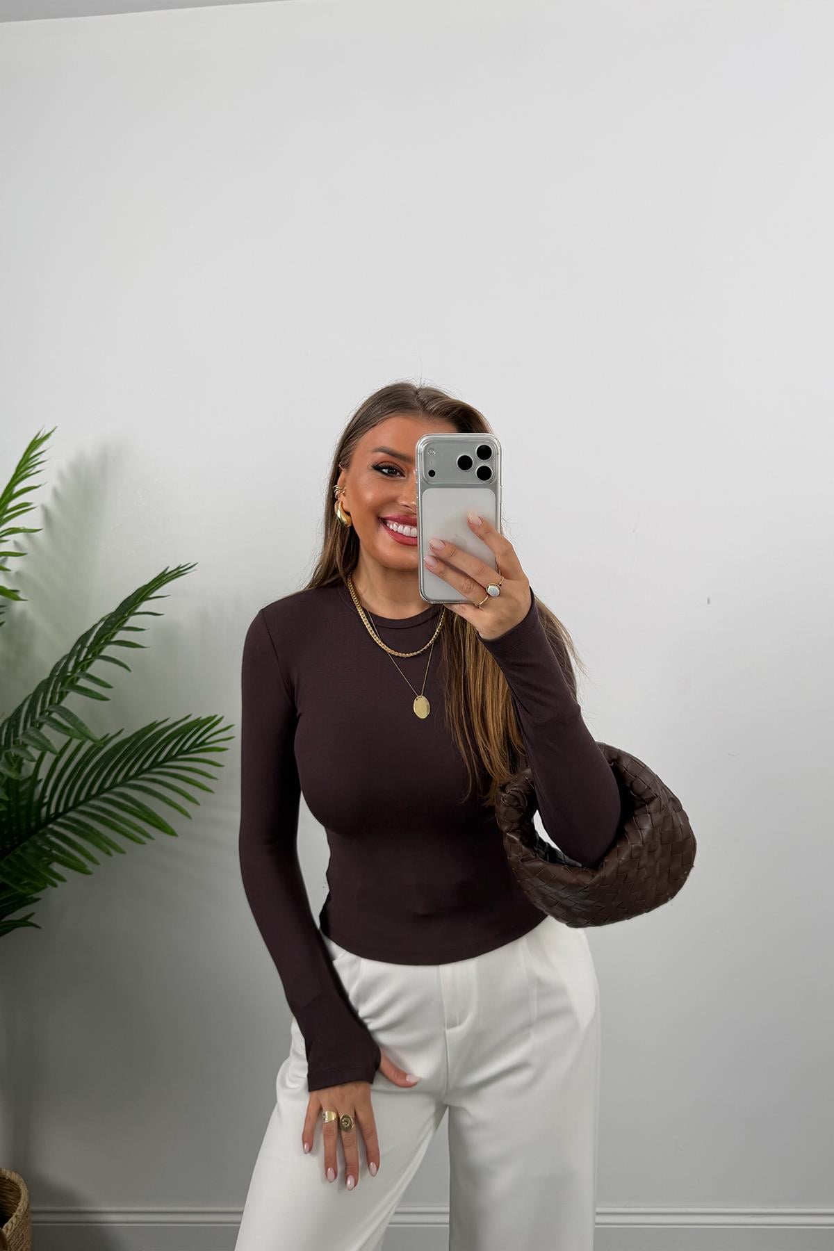 Massi Model Tam Pamuklu Soft Touch Likralı Basic Body Acı Kahve