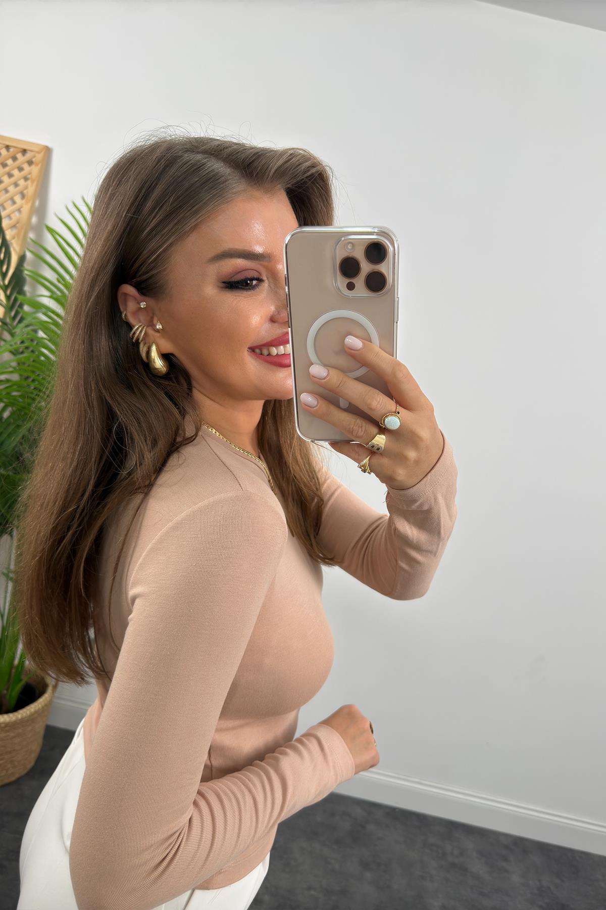 Massi Model Tam Pamuklu Soft Touch Likralı Basic Body Bej