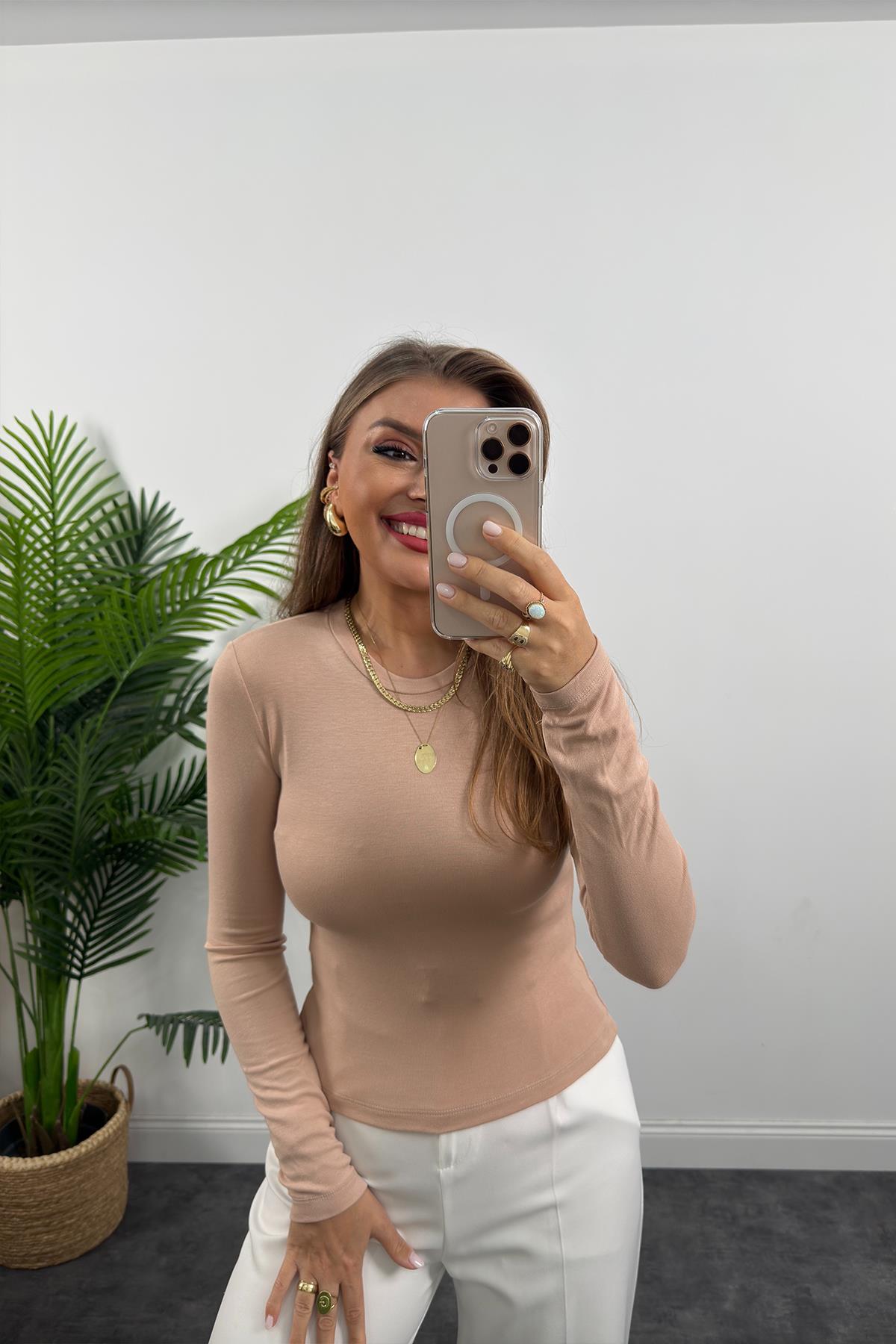 Massi Model Tam Pamuklu Soft Touch Likralı Basic Body Bej