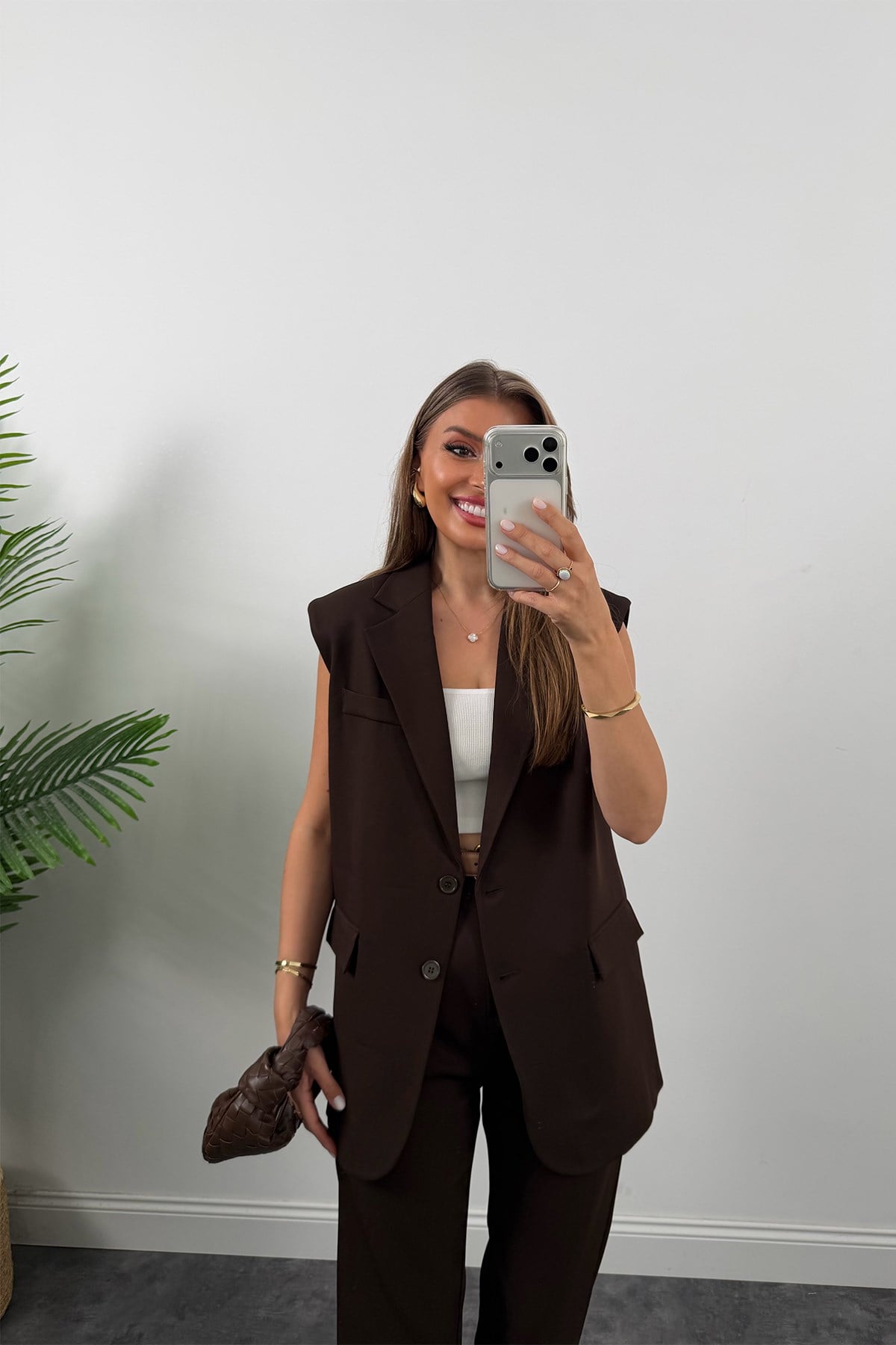 Massi Model Yelek Pantolon Takım Kahverengi