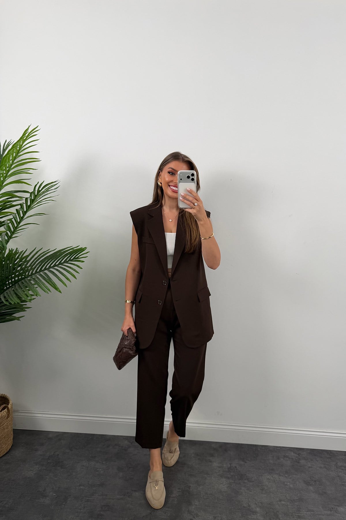 Massi Model Yelek Pantolon Takım Kahverengi
