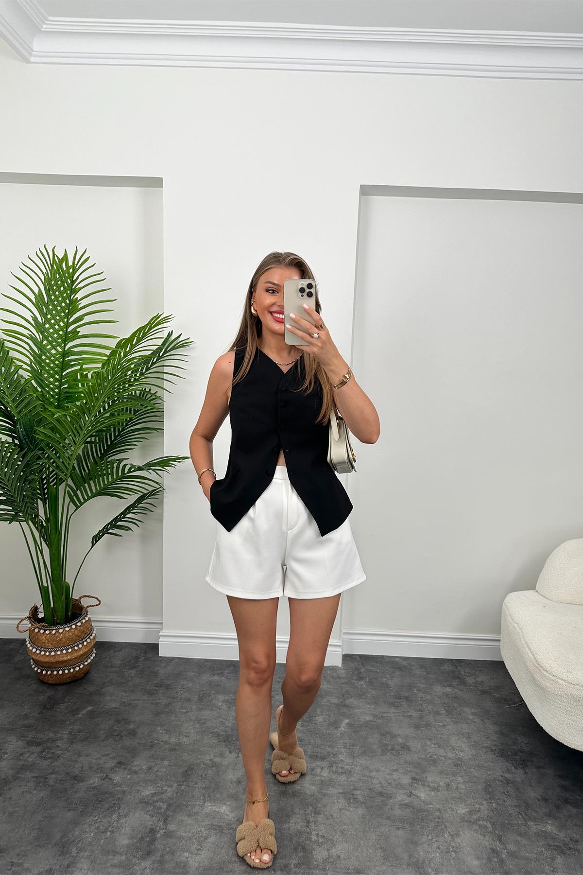 Massi Model İnce Keten Astarlı Yelek Siyah