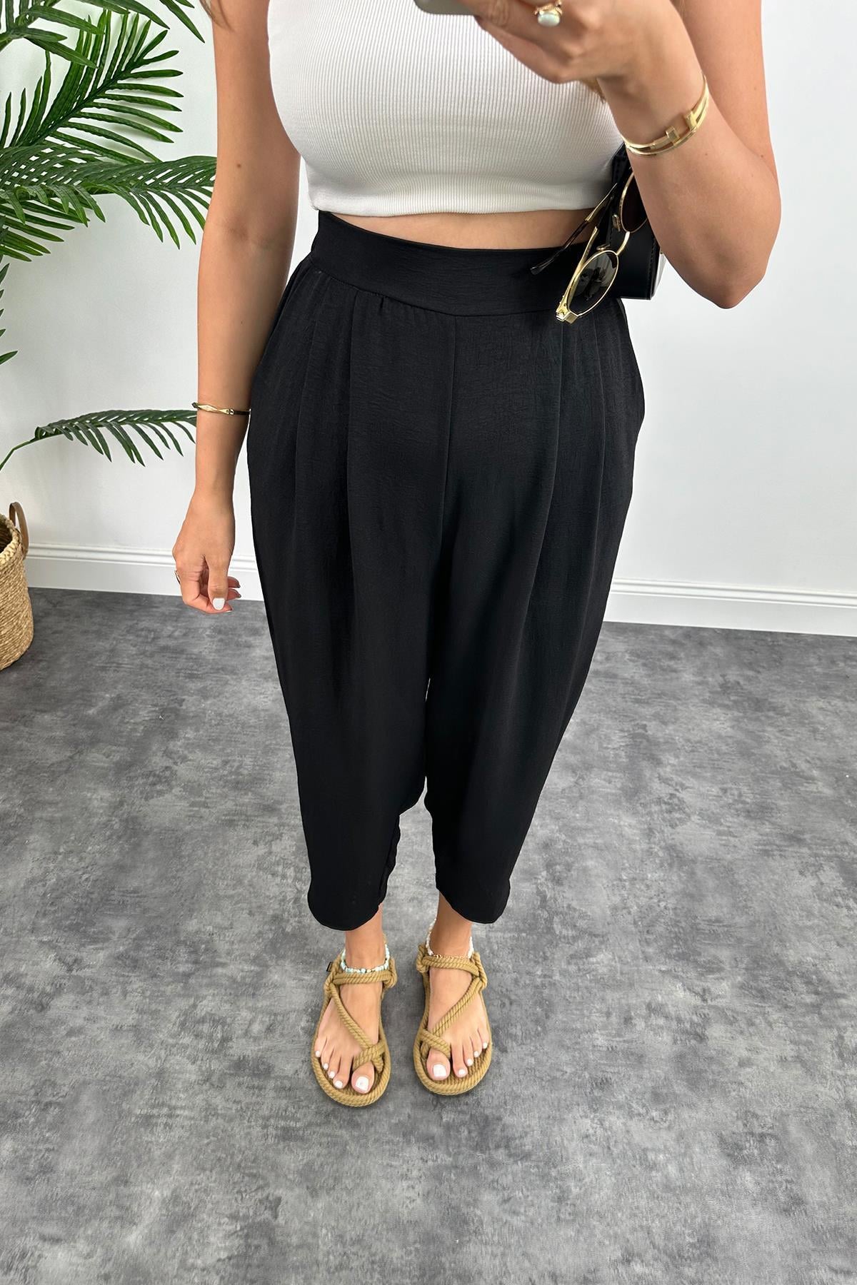 Meşhur Keten Aerobin Harem Pantolonumuz Siyah 