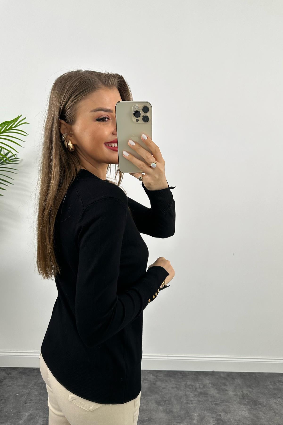 Nisan Marka Lüx Kalite Kolu Düğmeli Merserize Siyah