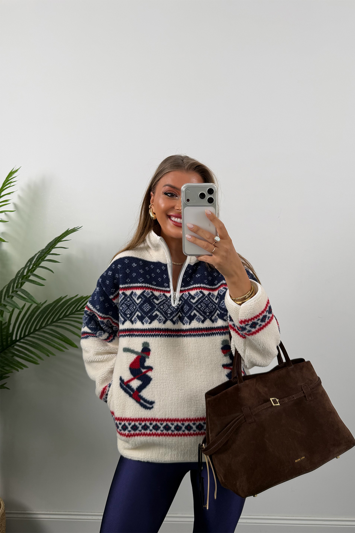 Oysh Model Lacivert Desenli Kayakçı Polar Sweat