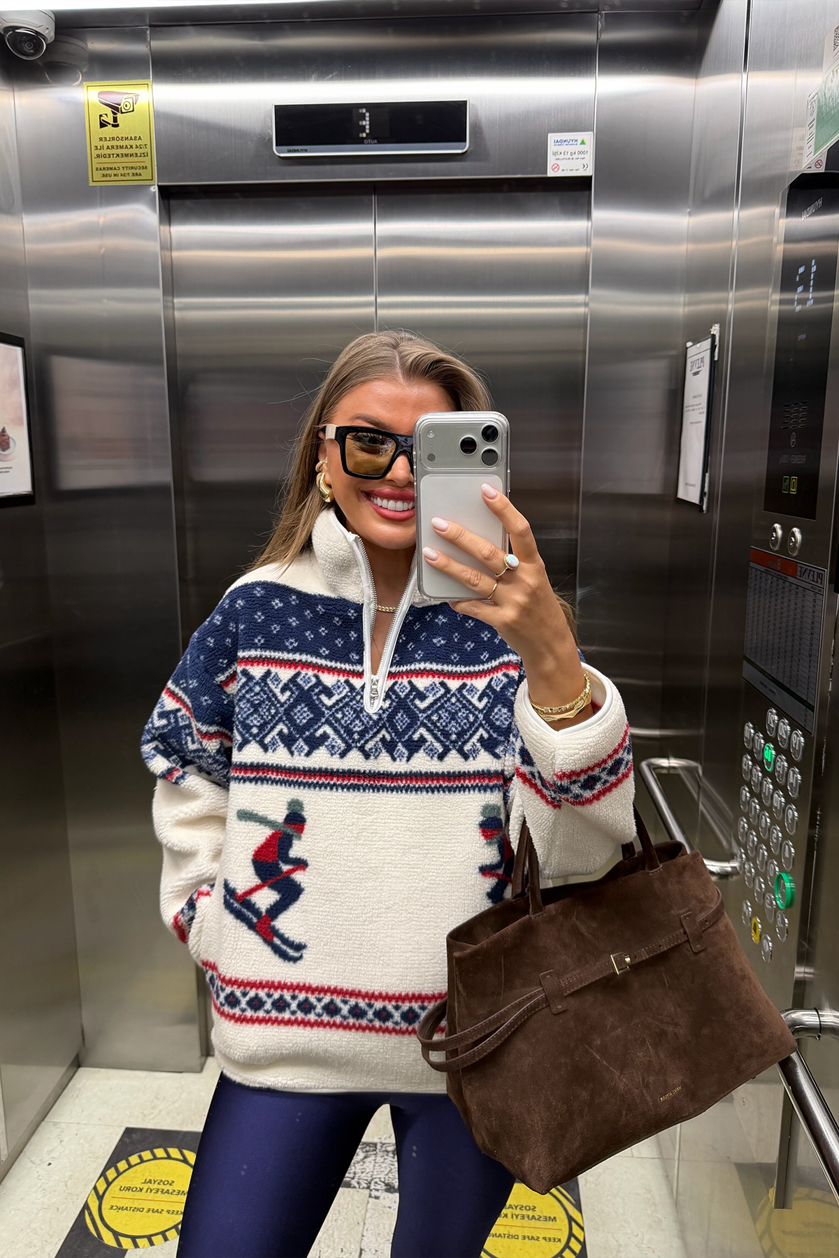 Oysh Model Lacivert Desenli Kayakçı Polar Sweat