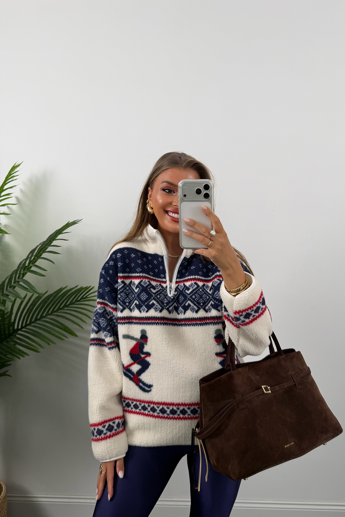 Oysh Model Lacivert Desenli Kayakçı Polar Sweat