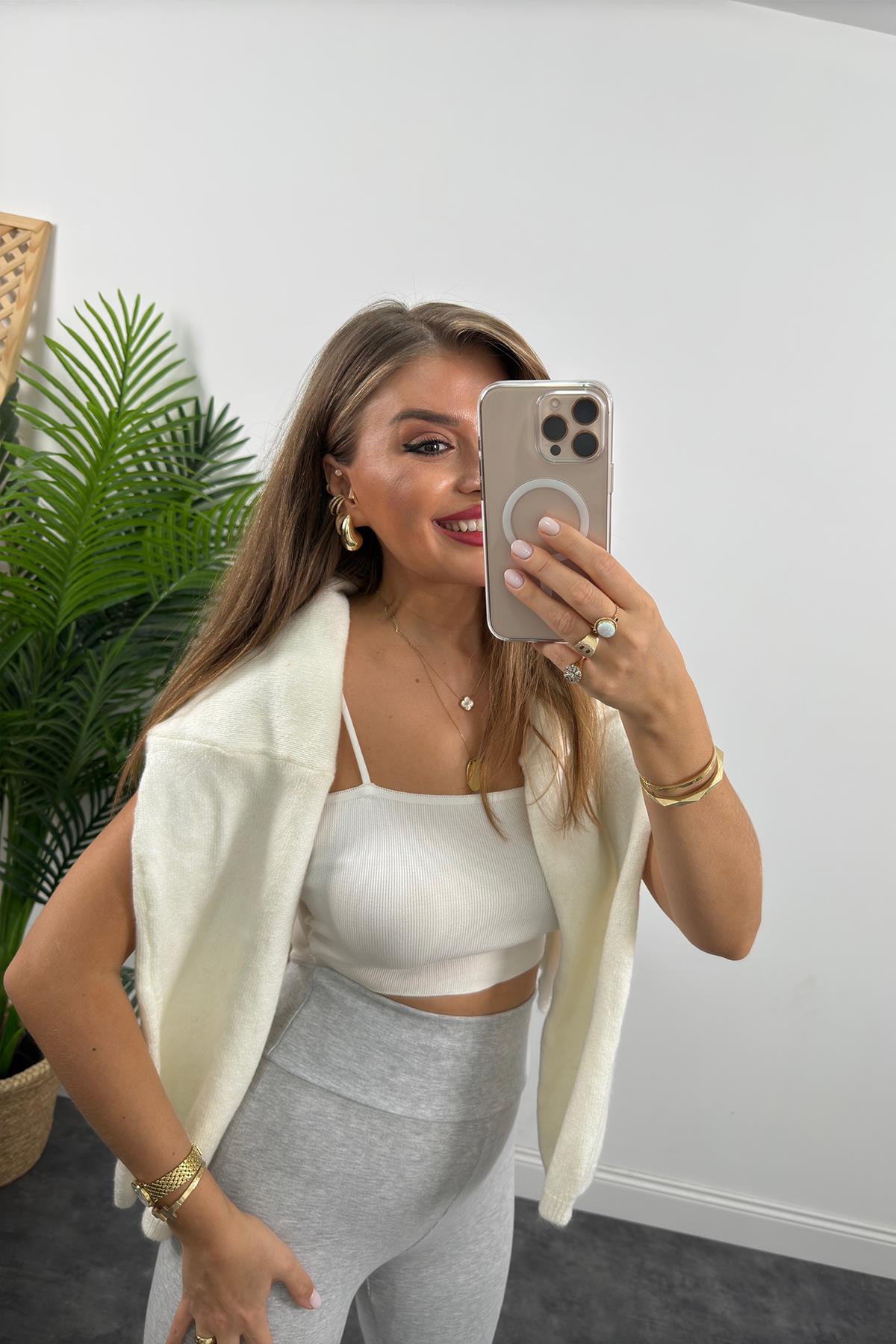 Oysh Model Penye Kaşkorse Likralı Relax Tayt Gri Melanj