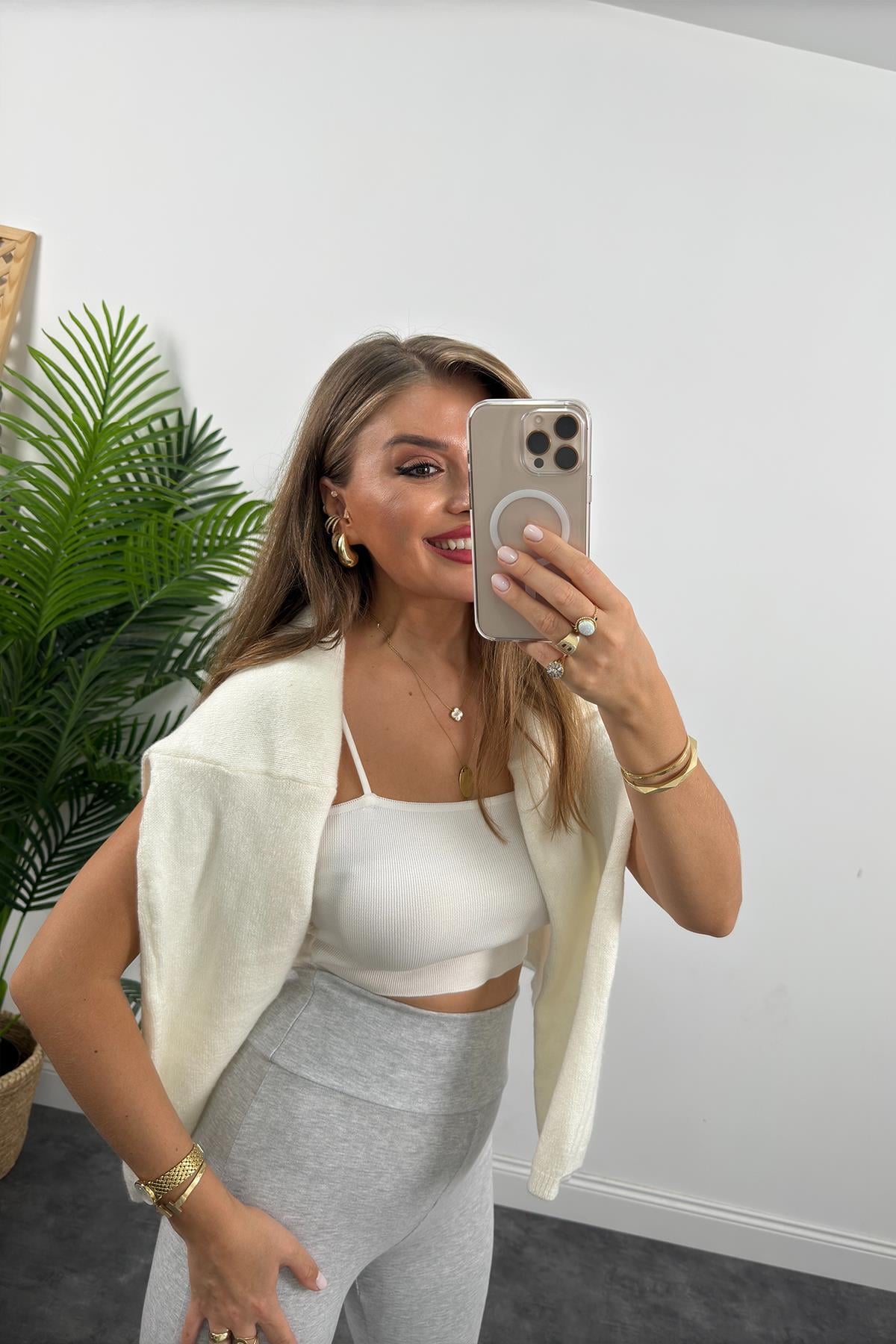 Oysh Model Penye Kaşkorse Likralı Relax Tayt Gri Melanj