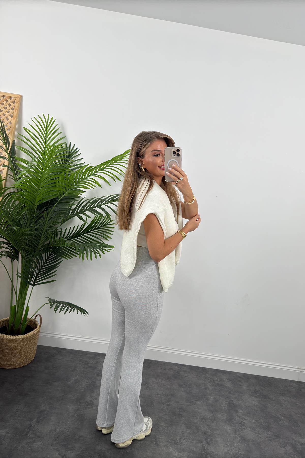 Oysh Model Penye Kaşkorse Likralı Relax Tayt Gri Melanj