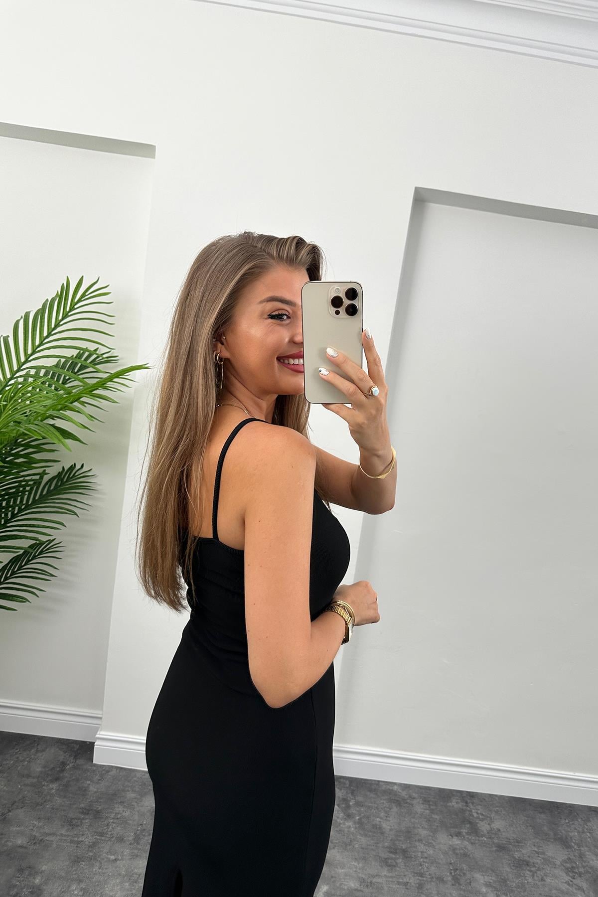 Özel Seri Ottoman Kumaş İp Askılı  Likralı Basic Maxi Elbise