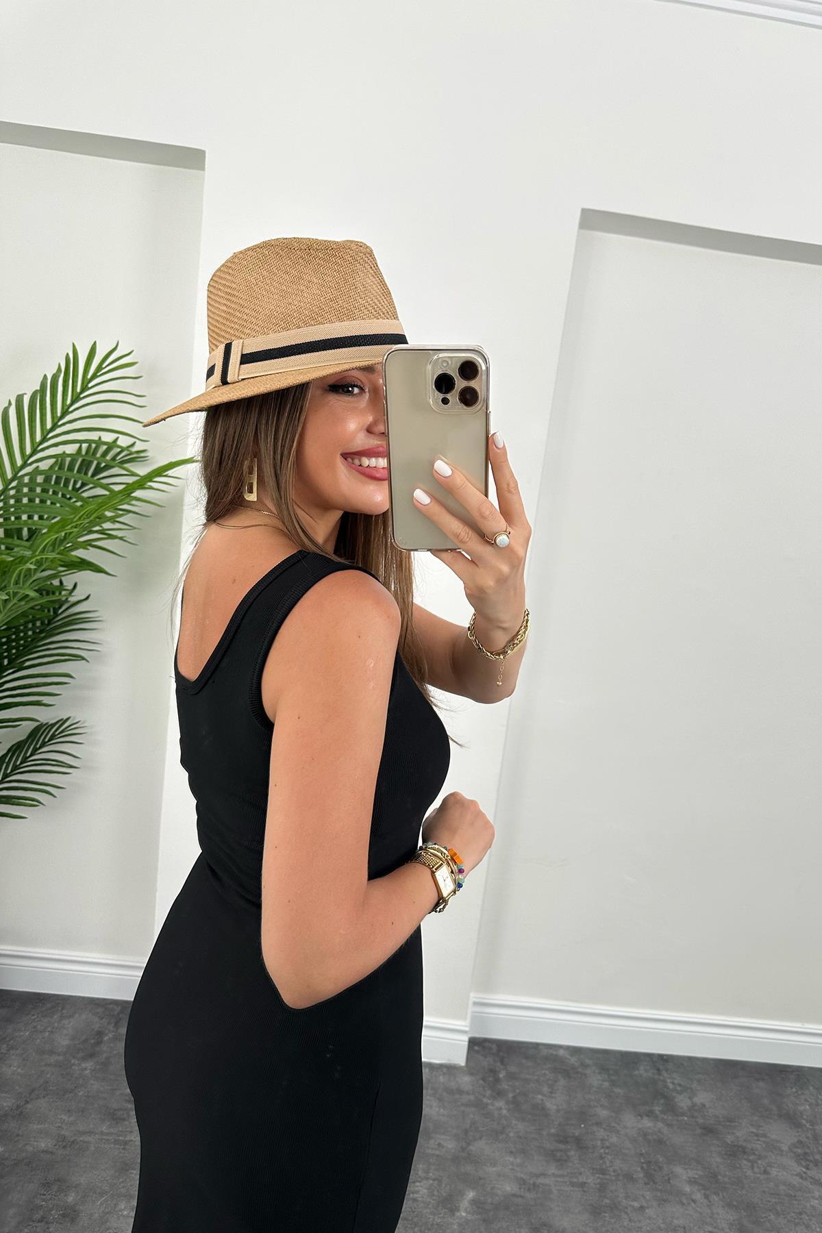 Özel Seri Ottoman Kumaş Yırtmaçlı  Basic Kalem Elbise Siyah