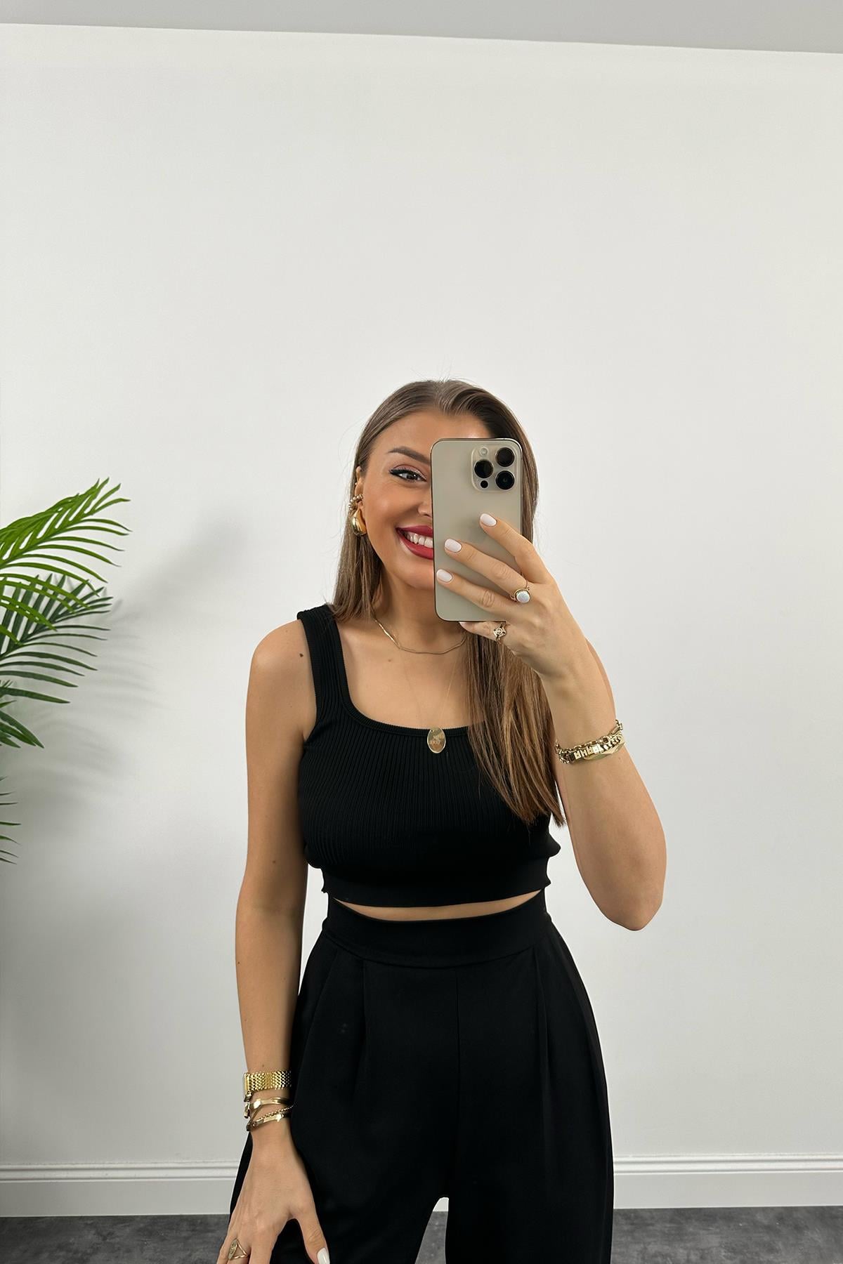 Özel Üretim Likralı Beli Lastikli Harem Pantolon Siyah