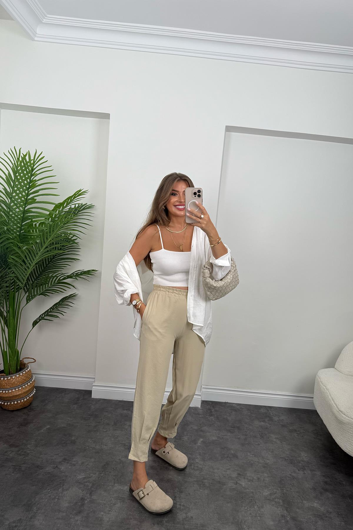 Paçası Pensli Aerobin Jogger Pantolon Taş
