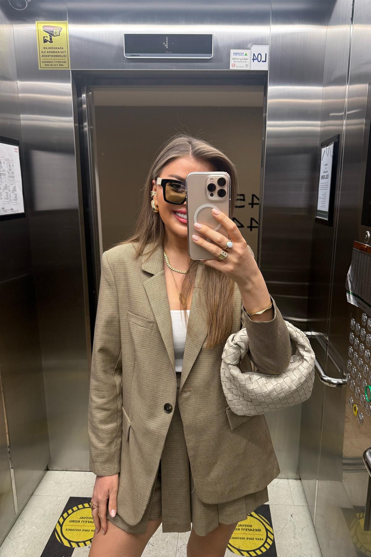 Perry Premium Şort Etek Blazer Ceket Ekoseli Takım