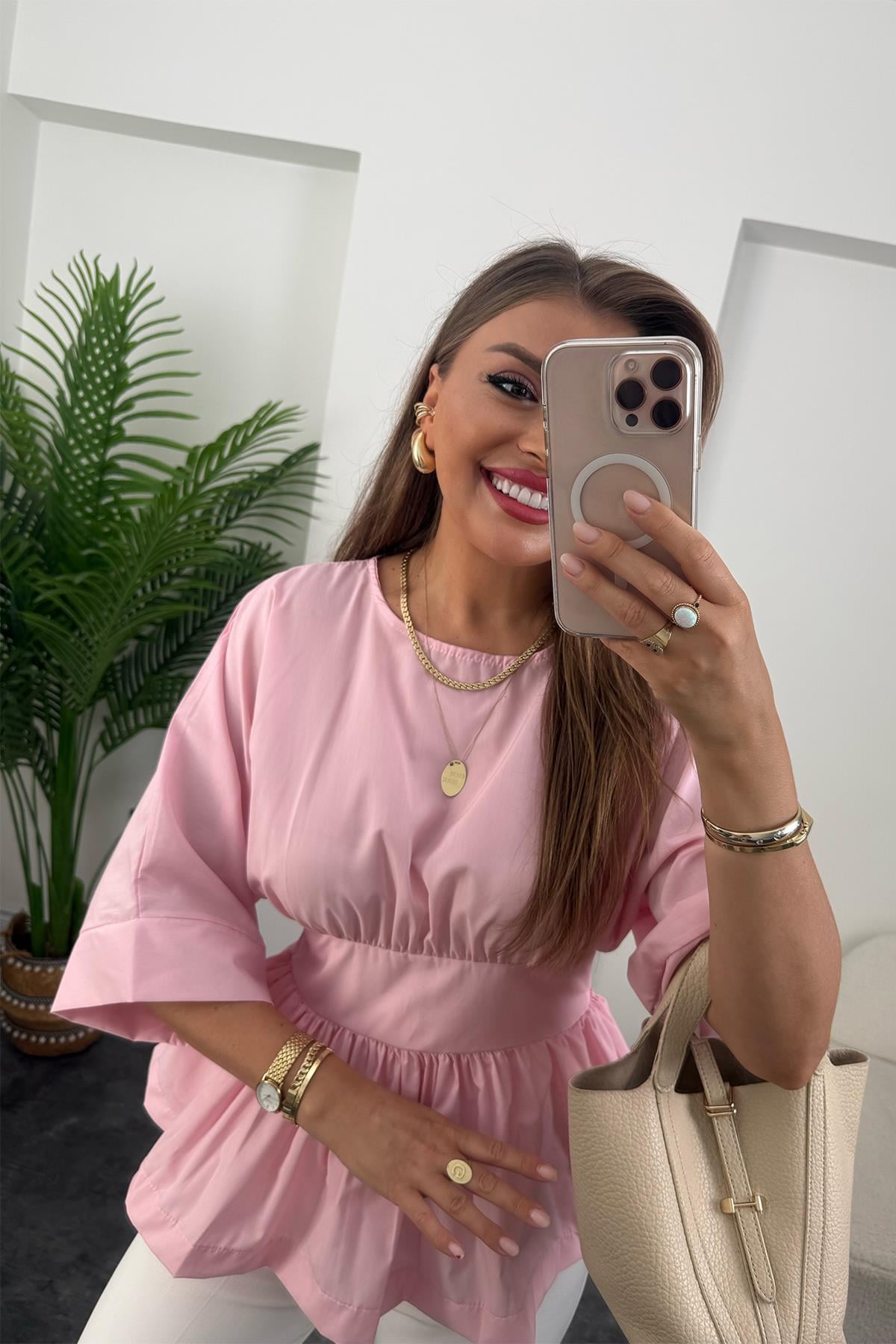 Pinterest Model Kimono Kol Pamuk Poplin Bluz Pembe