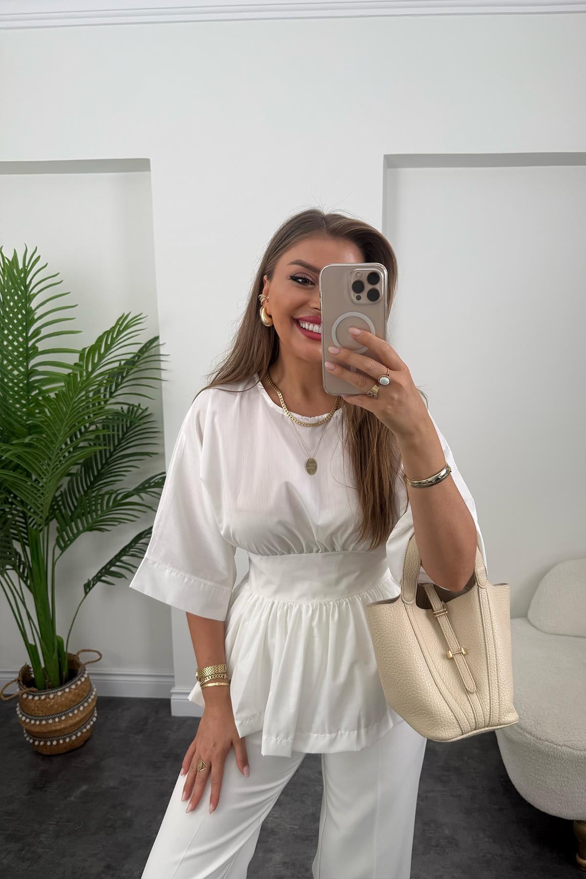 Pinterest Model Kimono Kol Pamuk Poplin Bluz Beyaz