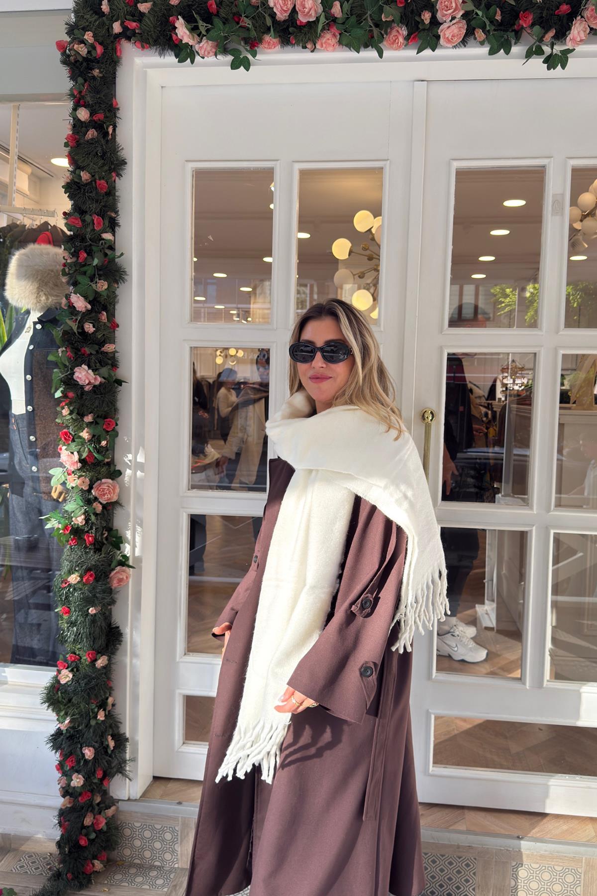 Pinterest Puffy Şal Atkı (Krem)