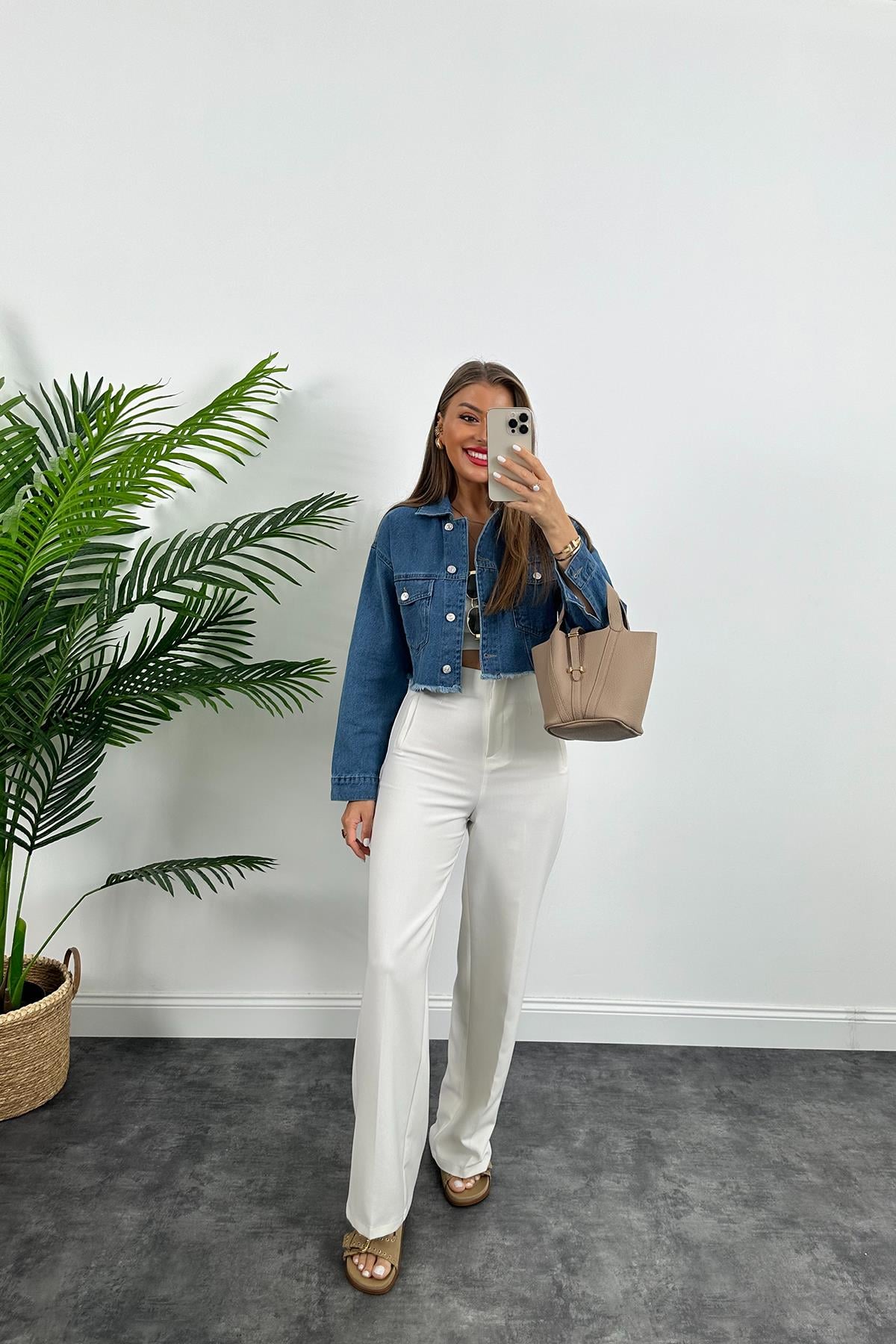 Premium Kalite %100 Pamuklu Basic Jean Ceket Mavi