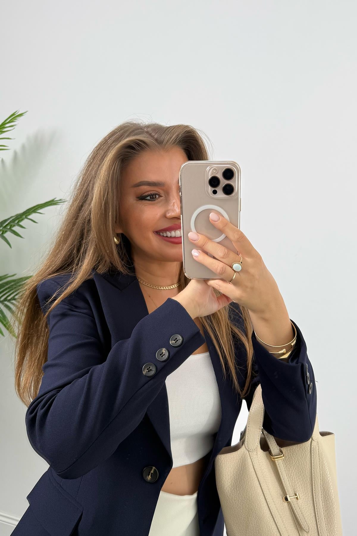 Premium Kalite Belden Oturtmalı Double Atlas Kumaş Ceket Lacivert