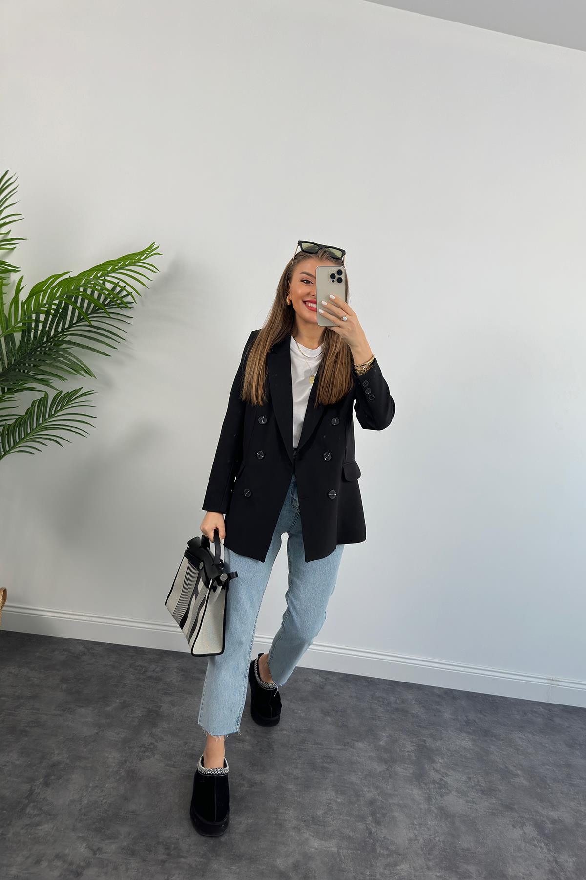 Premium Kalite Düğmeli Double Atlas Blazer