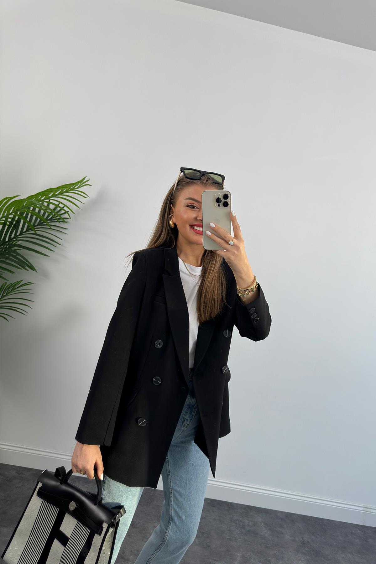 Premium Kalite Düğmeli Double Atlas Blazer