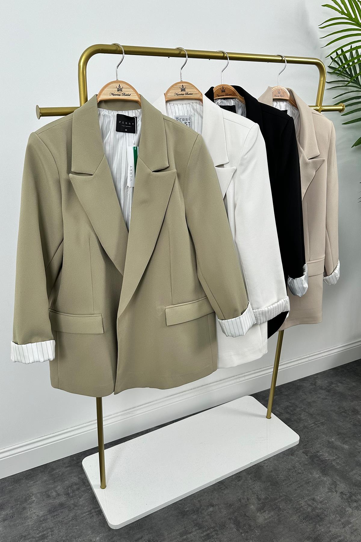 Premium Kalite Marin Astarlı Double Kumaş Blazer Ceket Beyaz
