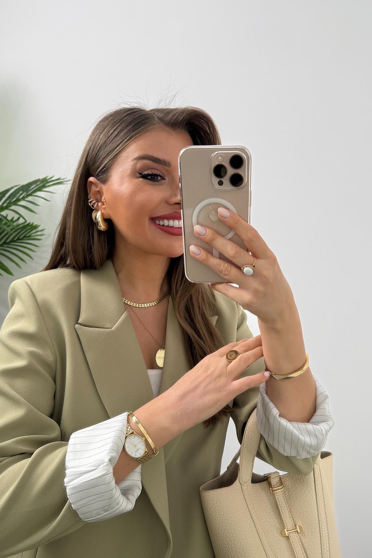 Premium Kalite Marin Astarlı Double Kumaş Blazer Ceket Haki 
