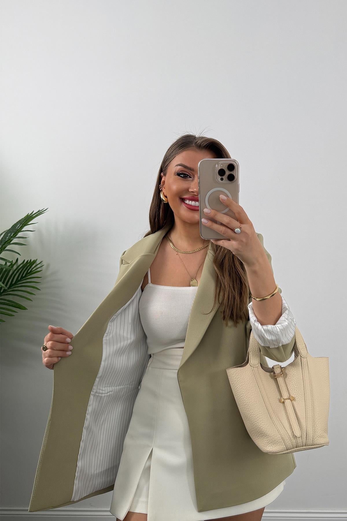 Premium Kalite Marin Astarlı Double Kumaş Blazer Ceket Haki 