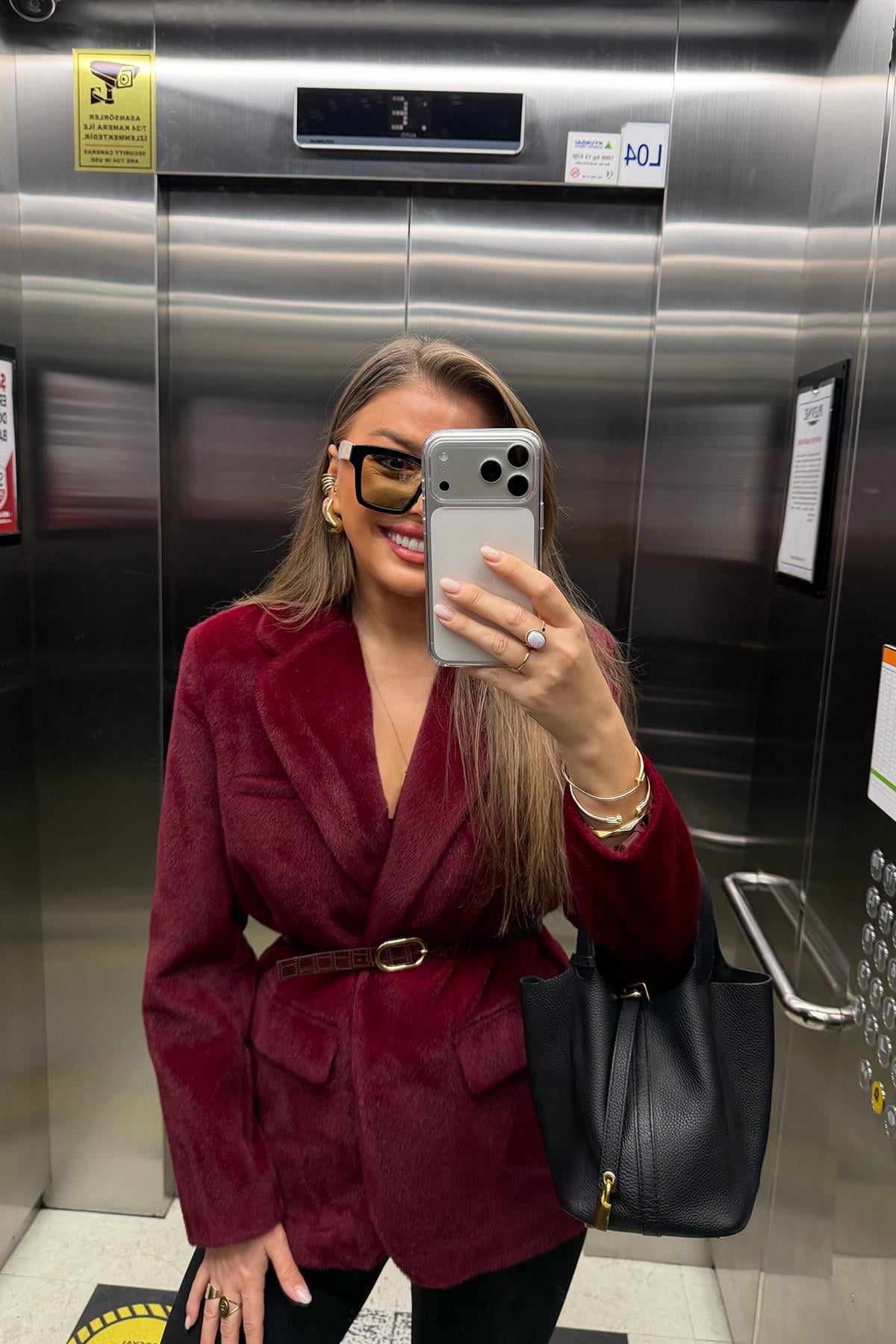 Premium Kalite Tay Tüyü Blazer Bordo