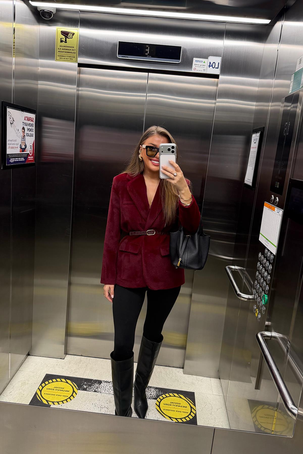 Premium Kalite Tay Tüyü Blazer Bordo
