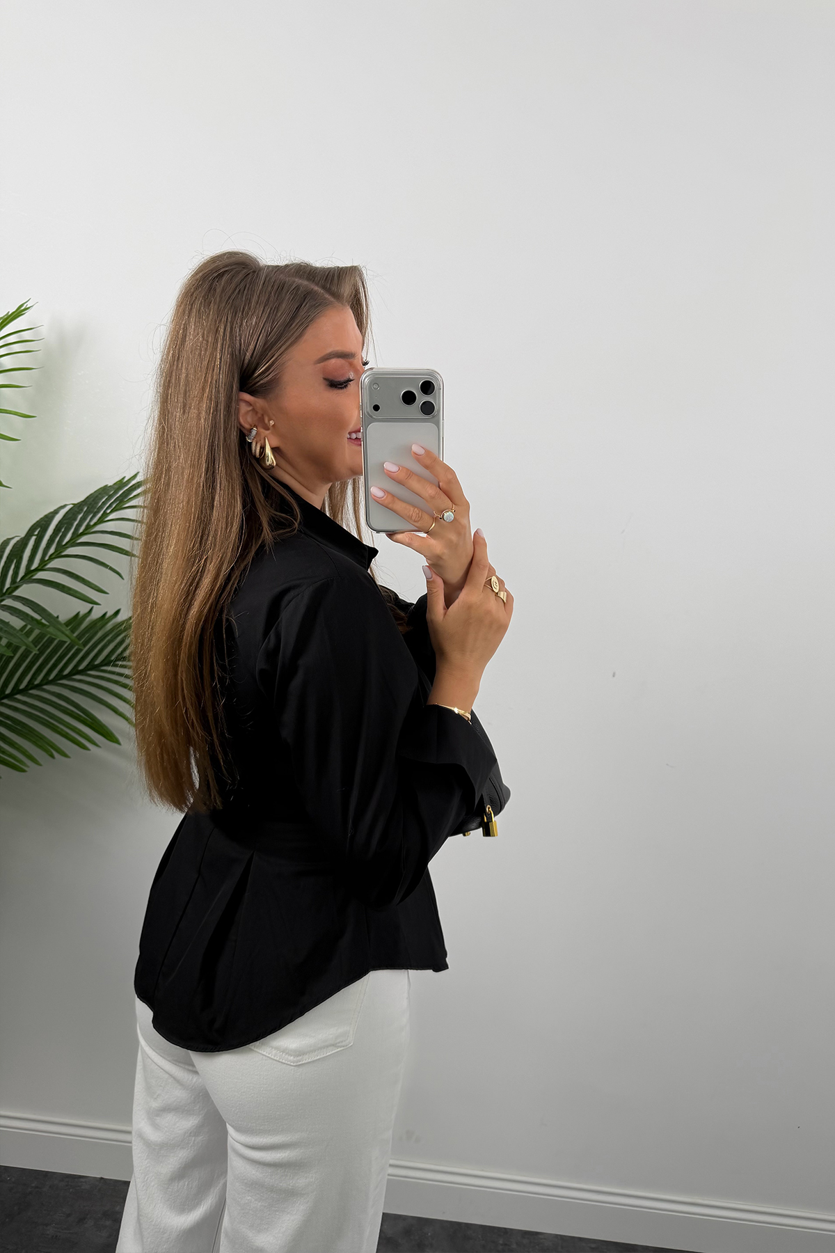 Premium Seri %100 Pamuk Oturtma Pileli Gömlek Siyah