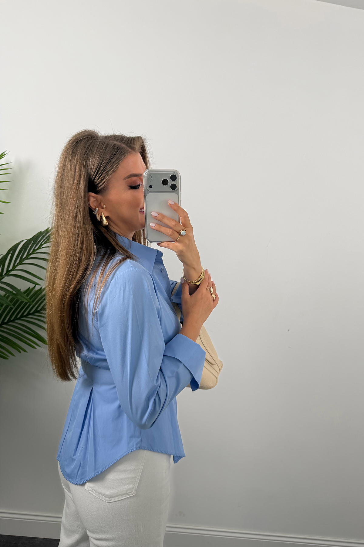 Premium Seri %100 Pamuk Oturtma Pileli Gömlek Mavi