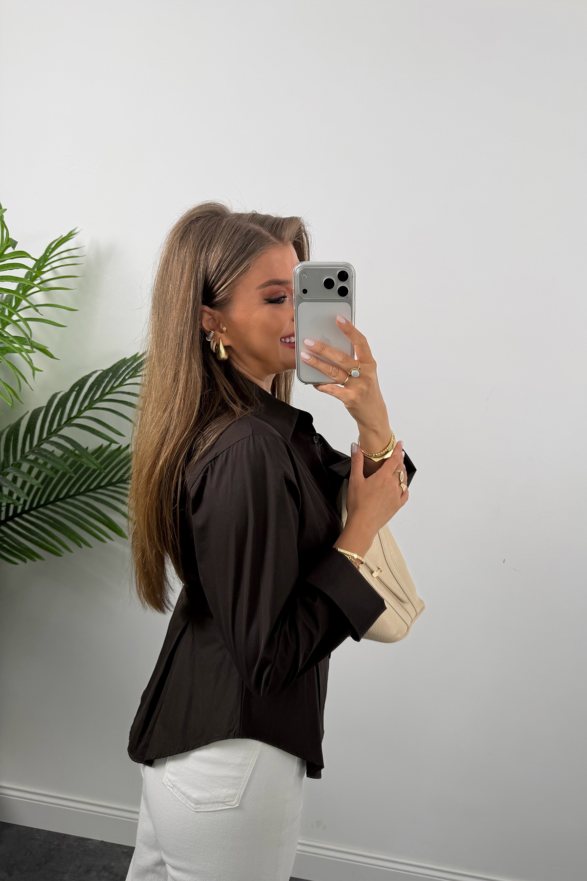 Premium Seri %100 Pamuk Oturtma Pileli Gömlek Acı Kahve