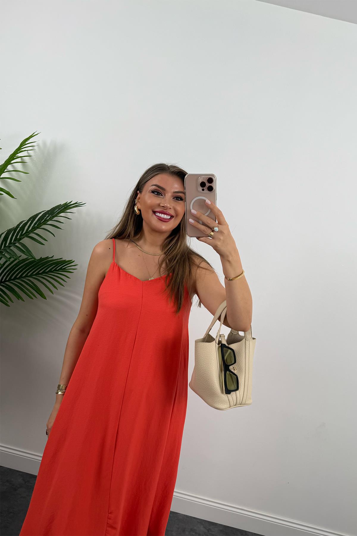 Premium Seri Basic Salaş Tensel Elbise Nar Çiçeği