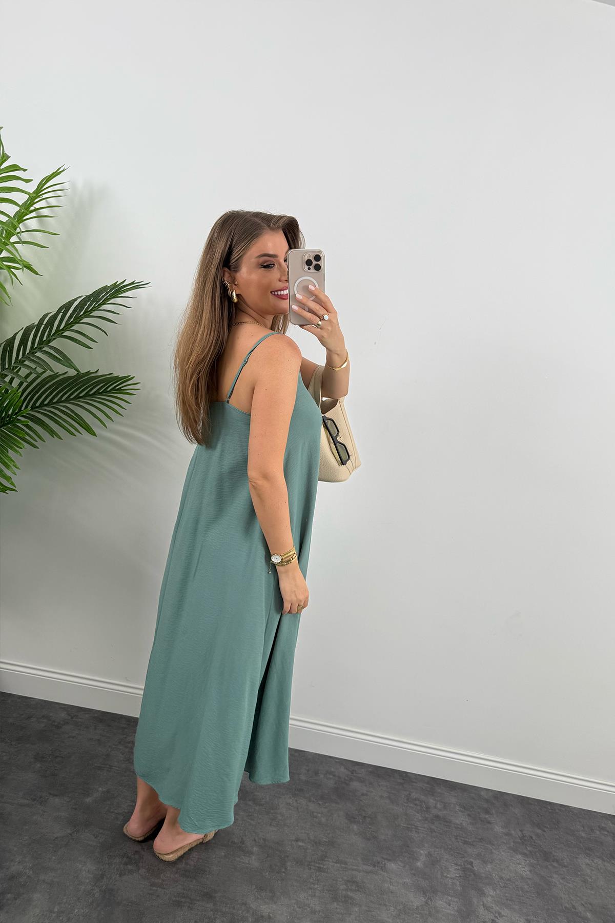 Premium Seri Basic Salaş Tensel Elbise Çağla