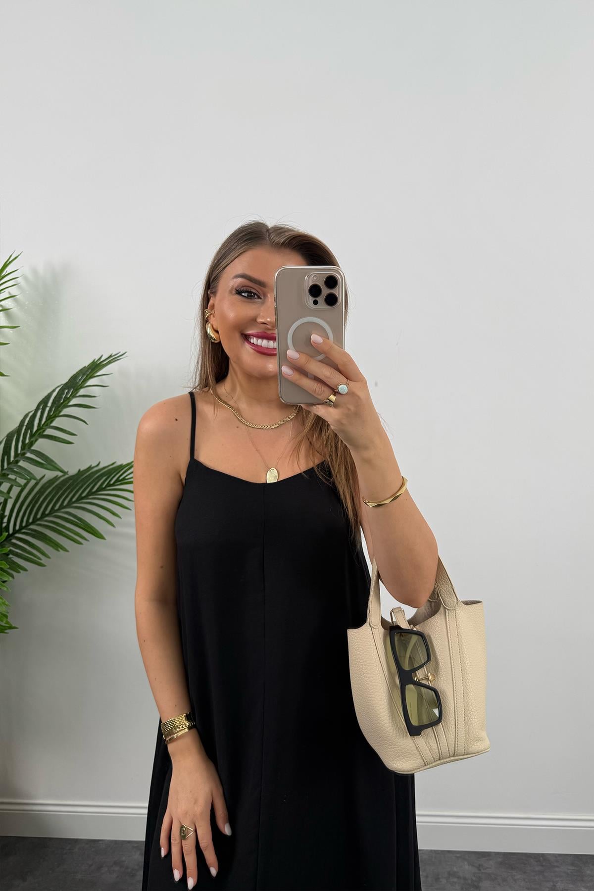 Premium Seri Basic Salaş Tensel Elbise Siyah 