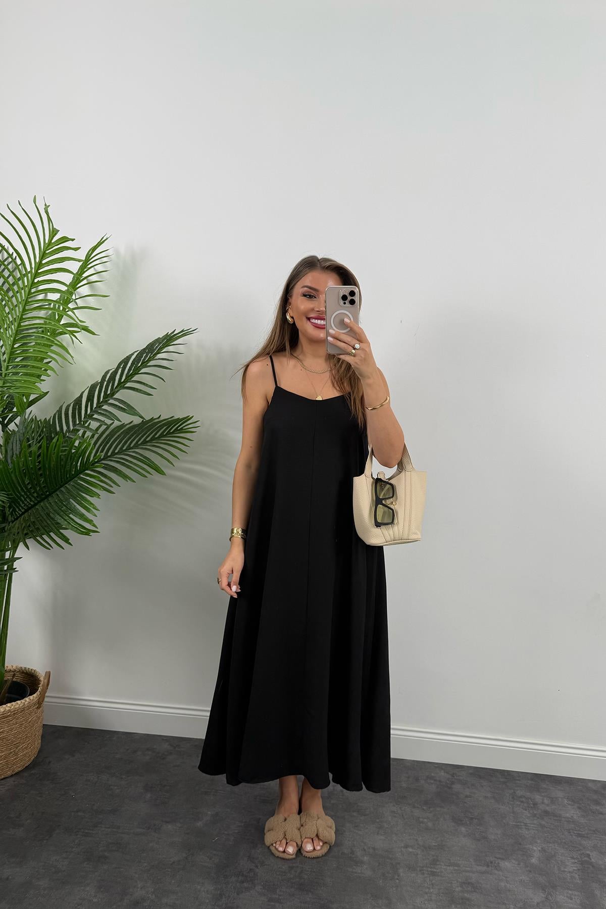 Premium Seri Basic Salaş Tensel Elbise Siyah 