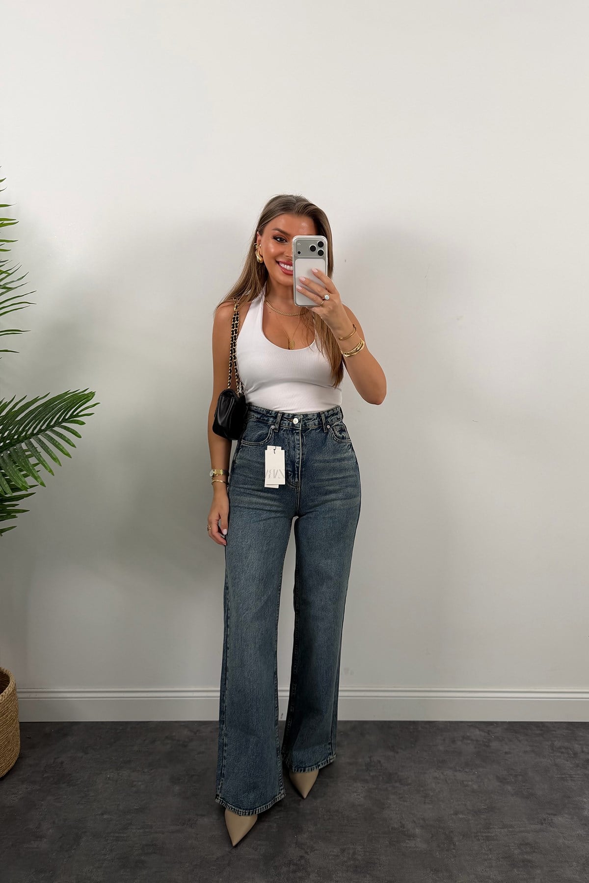 Premium Seri Bol Paça Yüksek Bel Jean 1019 Vintage Mavi