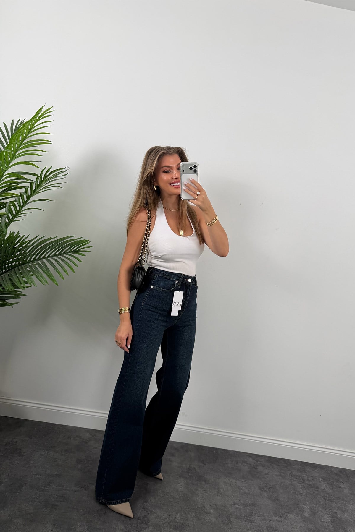 Premium Seri Bol Paça Yüksek Bel Jean Tintli Dark Blue 1014