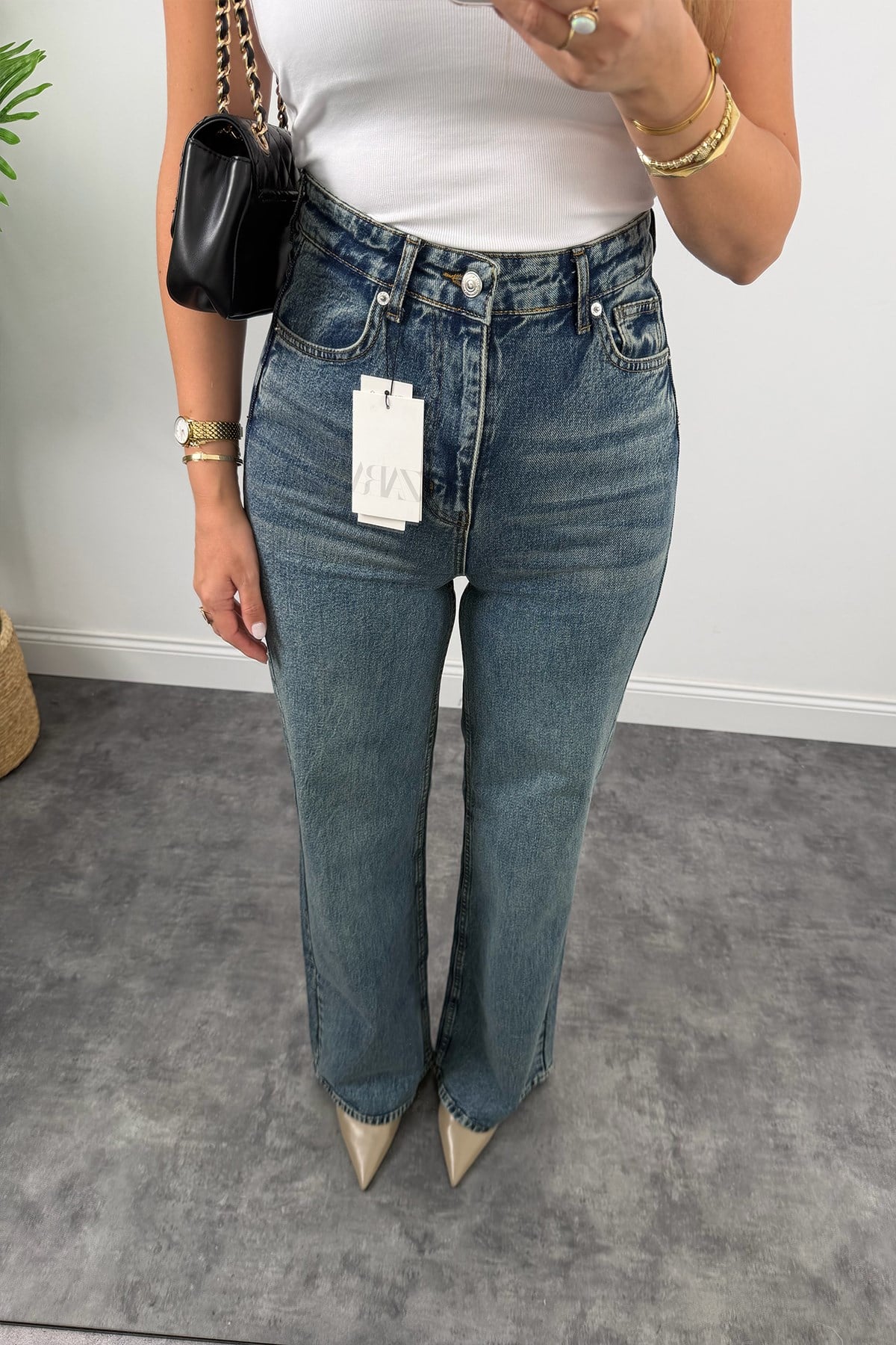 Premium Seri Bol Paça Yüksek Bel Jean 1019 Vintage Mavi