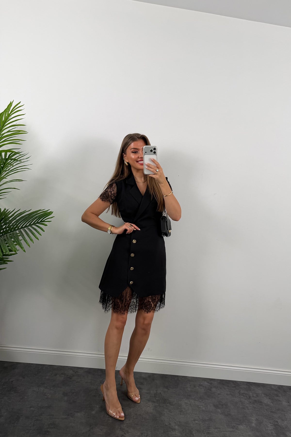 Premium Seri Dantel Detaylı Double Kumaş Kruvaze Elbise