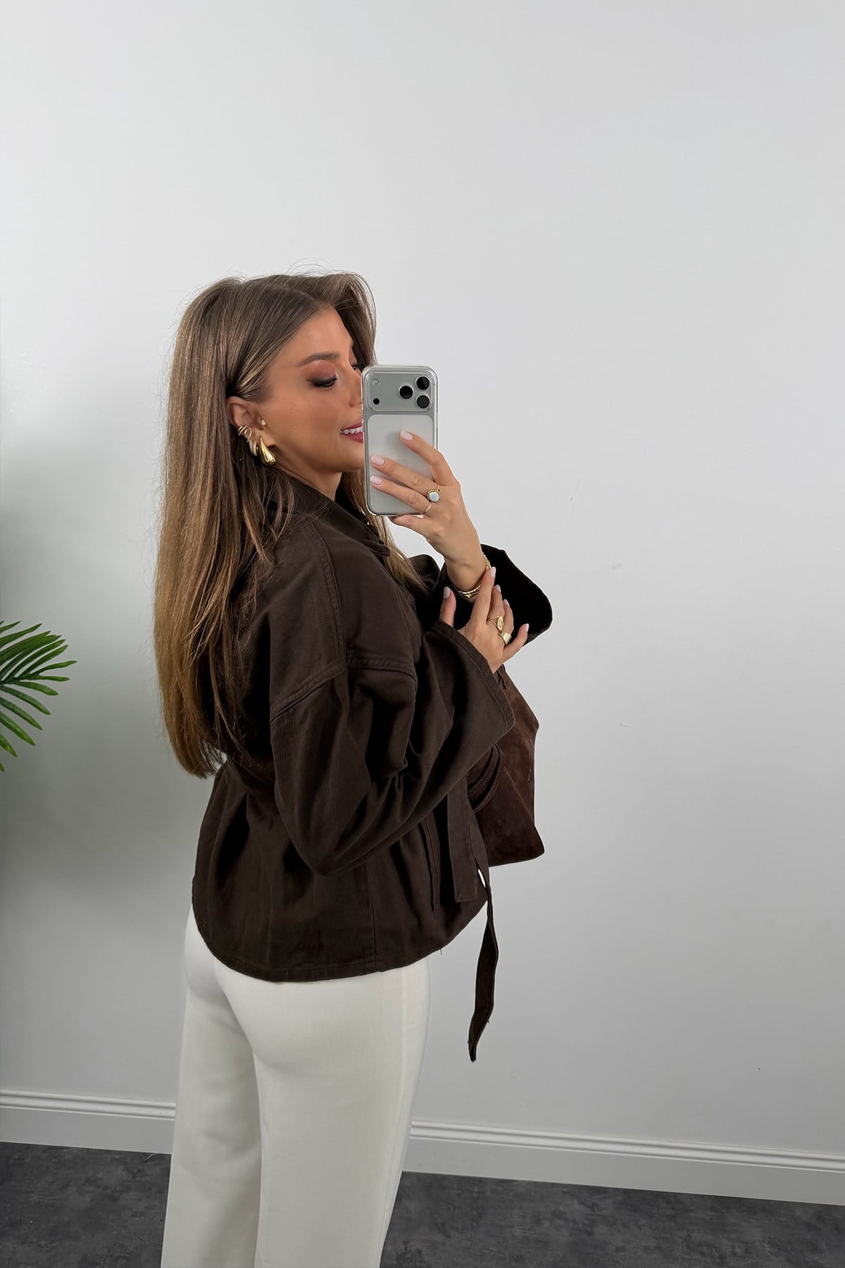 Premium Seri Jean Trençkot Acı Kahve 