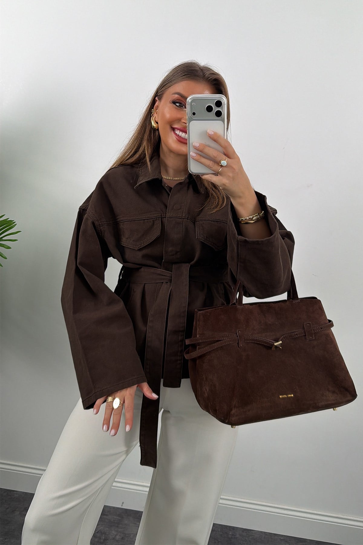 Premium Seri Jean Trençkot Acı Kahve 