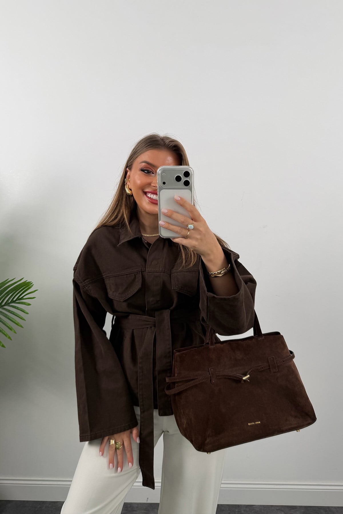Premium Seri Jean Trençkot Acı Kahve 