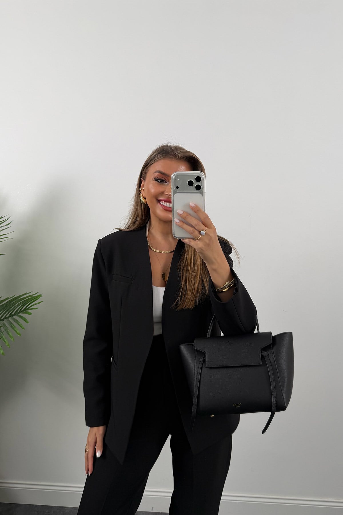 Premium Seri Kalın Kemerli Double Kumaş Vatkalı Ceket Siyah