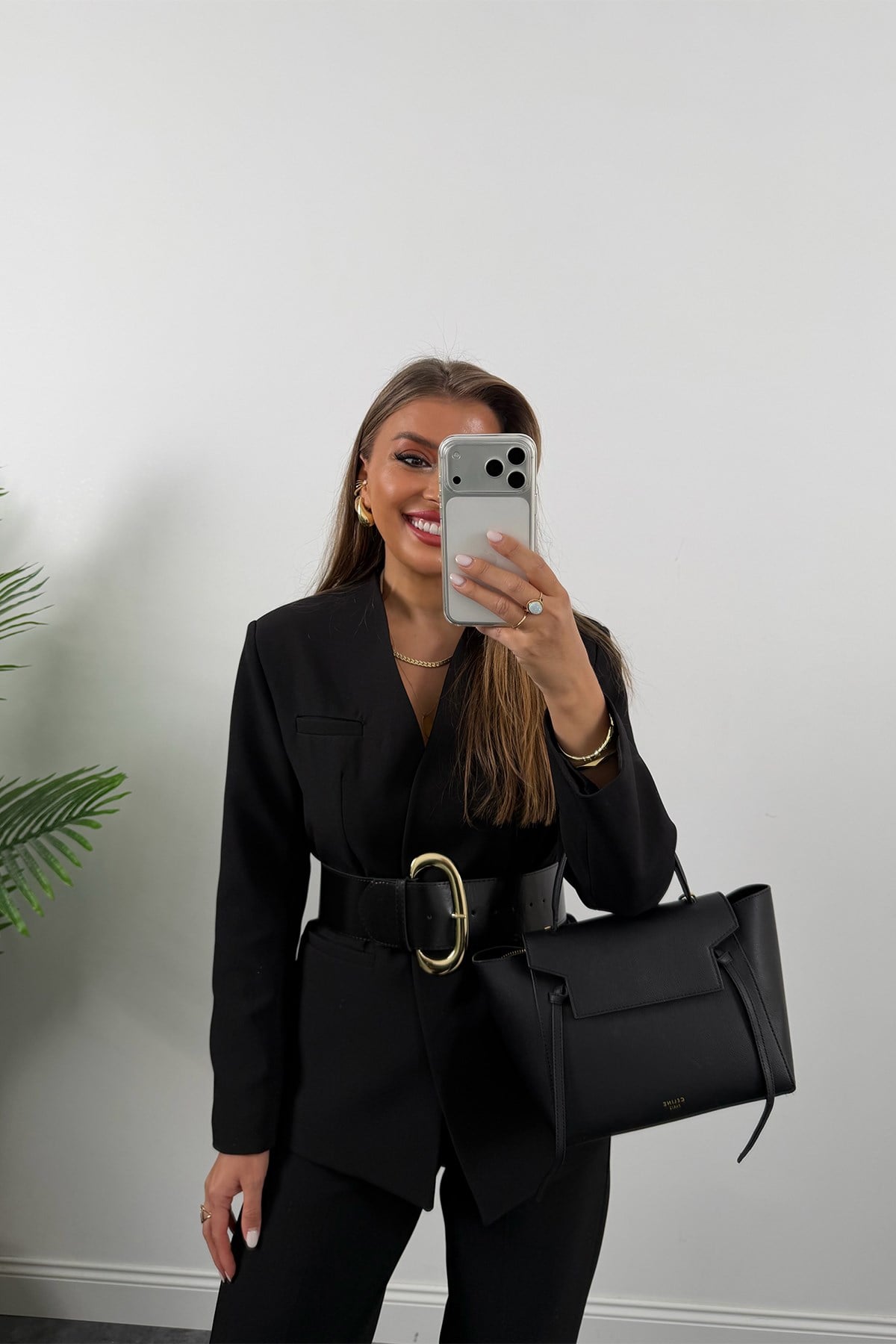 Premium Seri Kalın Kemerli Double Kumaş Vatkalı Ceket Siyah