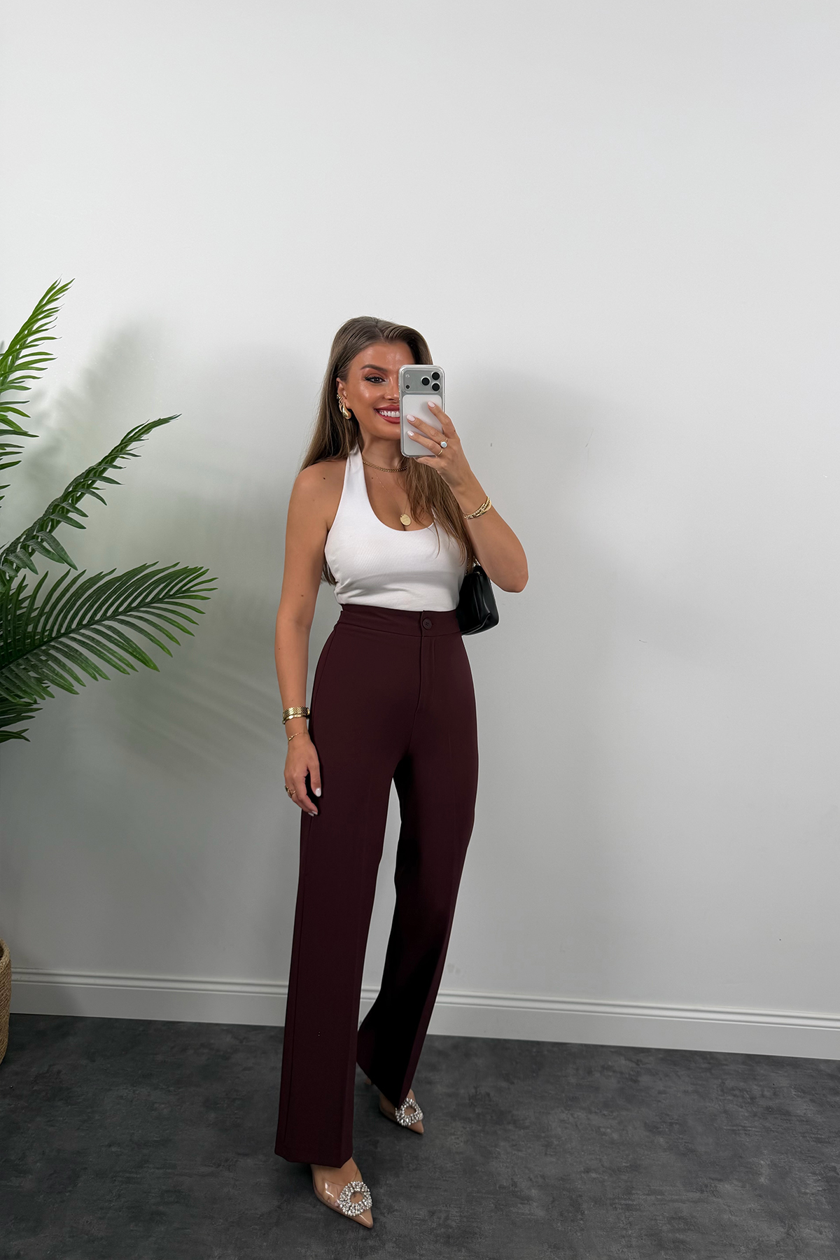 Premium Seri Kalın Kumaş Double Atlas Palazzo Mürdüm