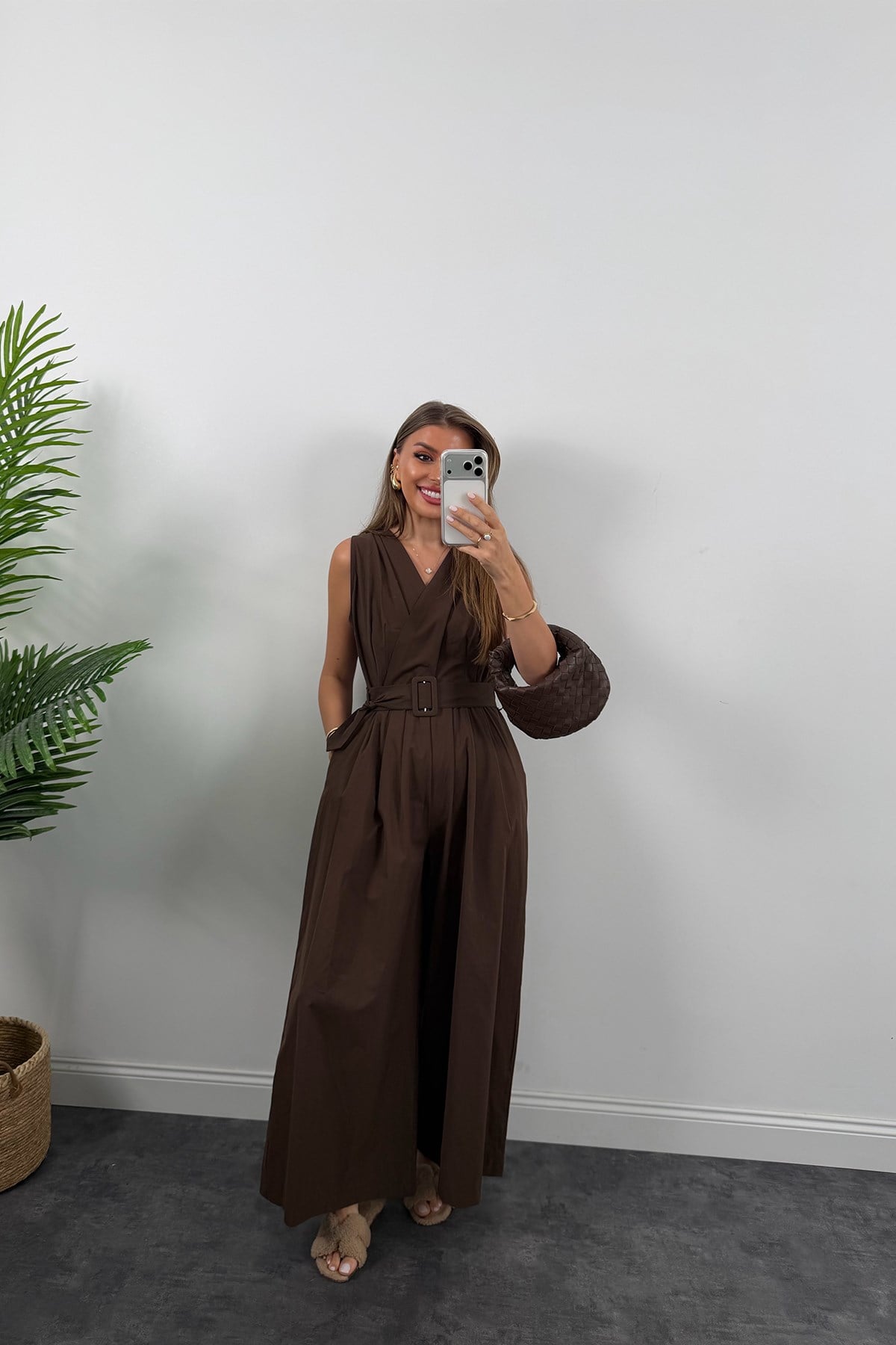 Premium Seri Kemerli Bol Paça Safari Tulum Kahverengi
