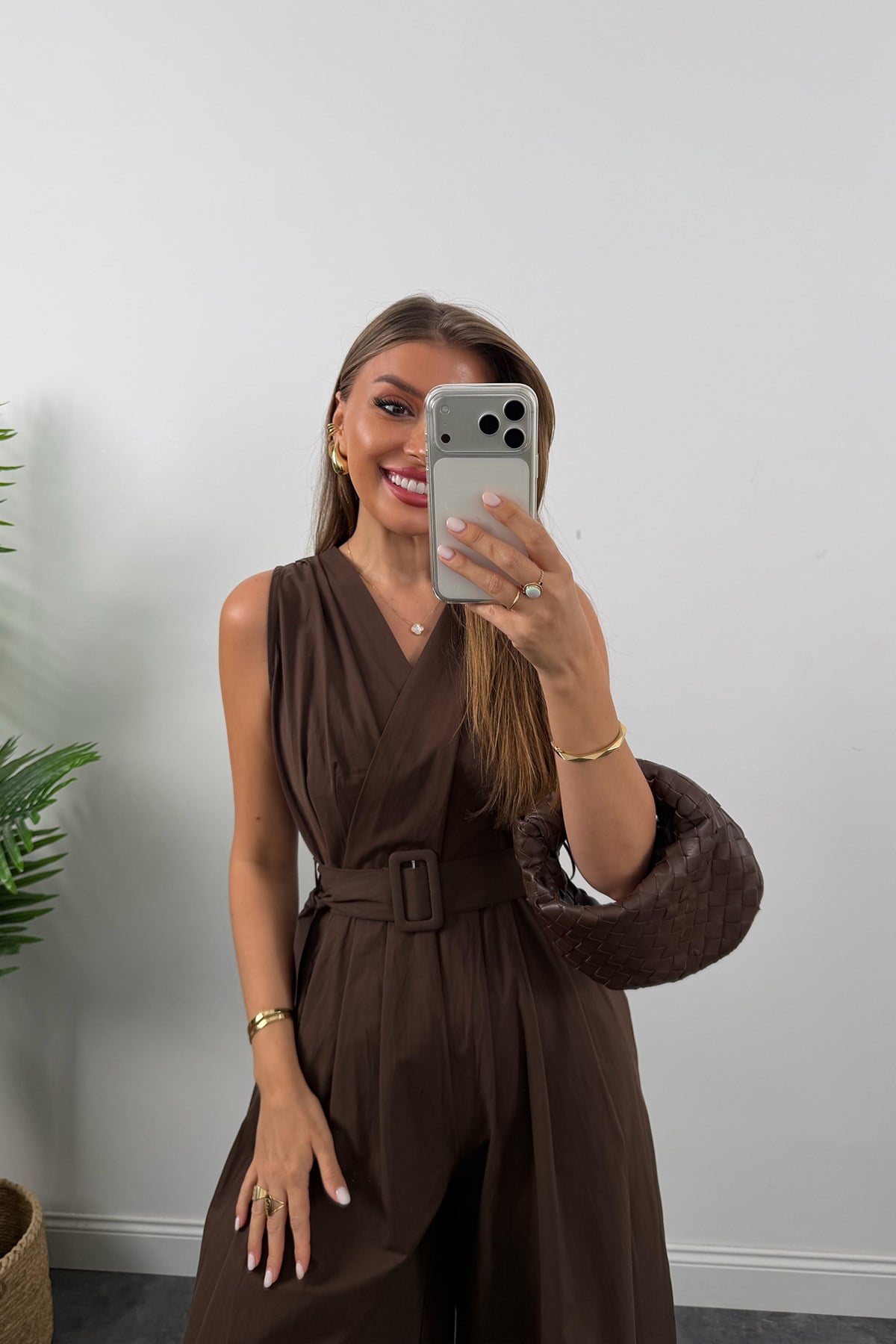Premium Seri Kemerli Bol Paça Safari Tulum Kahverengi